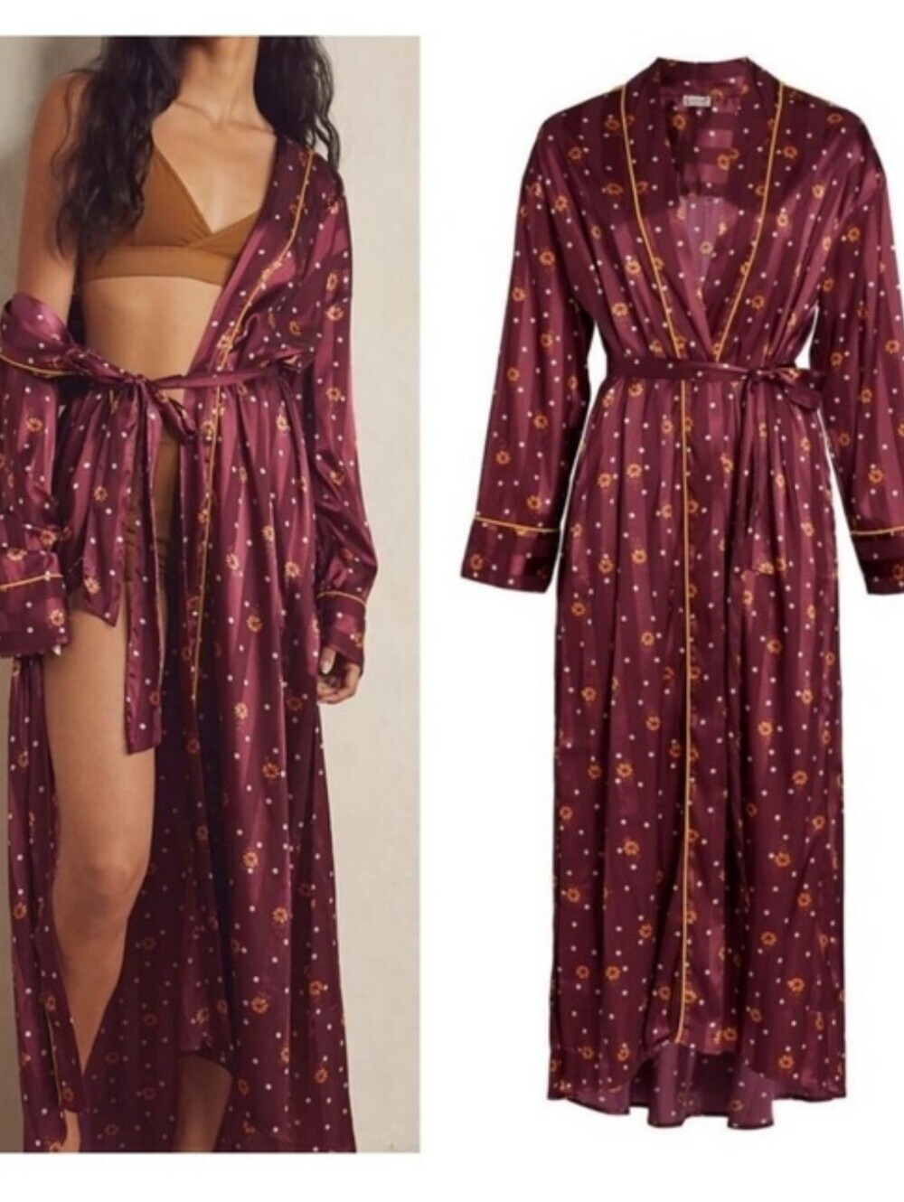 Free People Intimately Pajama Party Robe in Wine Combo Size S